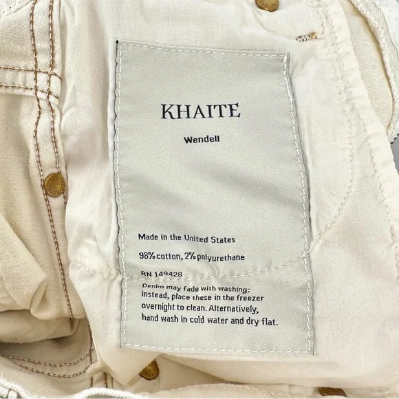 KHAITE Wendell Jean in Ivory - Cream White Brown Stitching Trim Jeans sz 25 - Picture 9 of 16